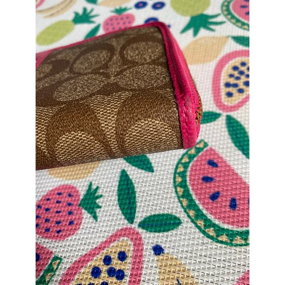 Coach Hot Pink and Brown Monogrammed Long Zip Wallet - Picture 4 of 15